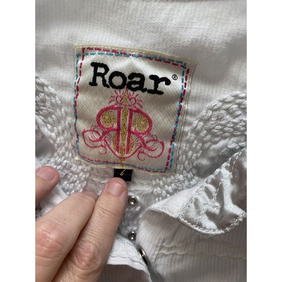 Roar Women White Long Sleeve Button-Down Shirt L - Picture 5 of 10